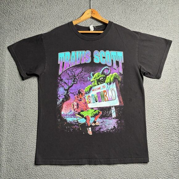 Travis Scott Welcome to Astroworld T-Shirt Men’s Size Large Thick Paint Graphic - Picture 2 of 12
